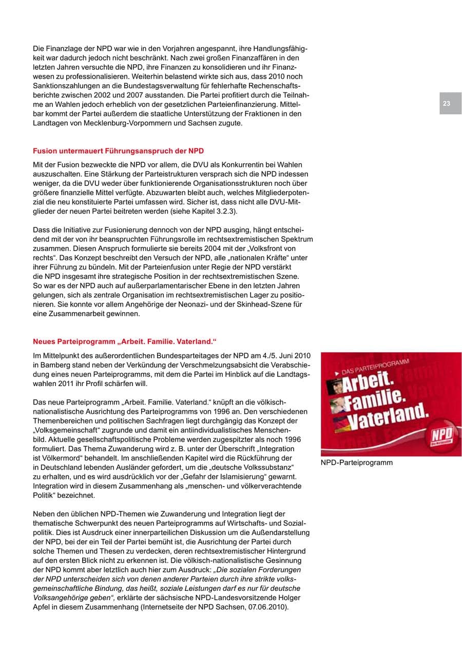 Seite 23 des Verfassungsschutzbericht 2010 Bremen