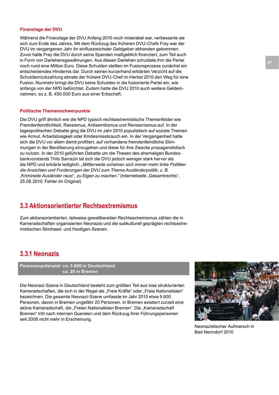 Seite 27 des Verfassungsschutzbericht 2010 Bremen