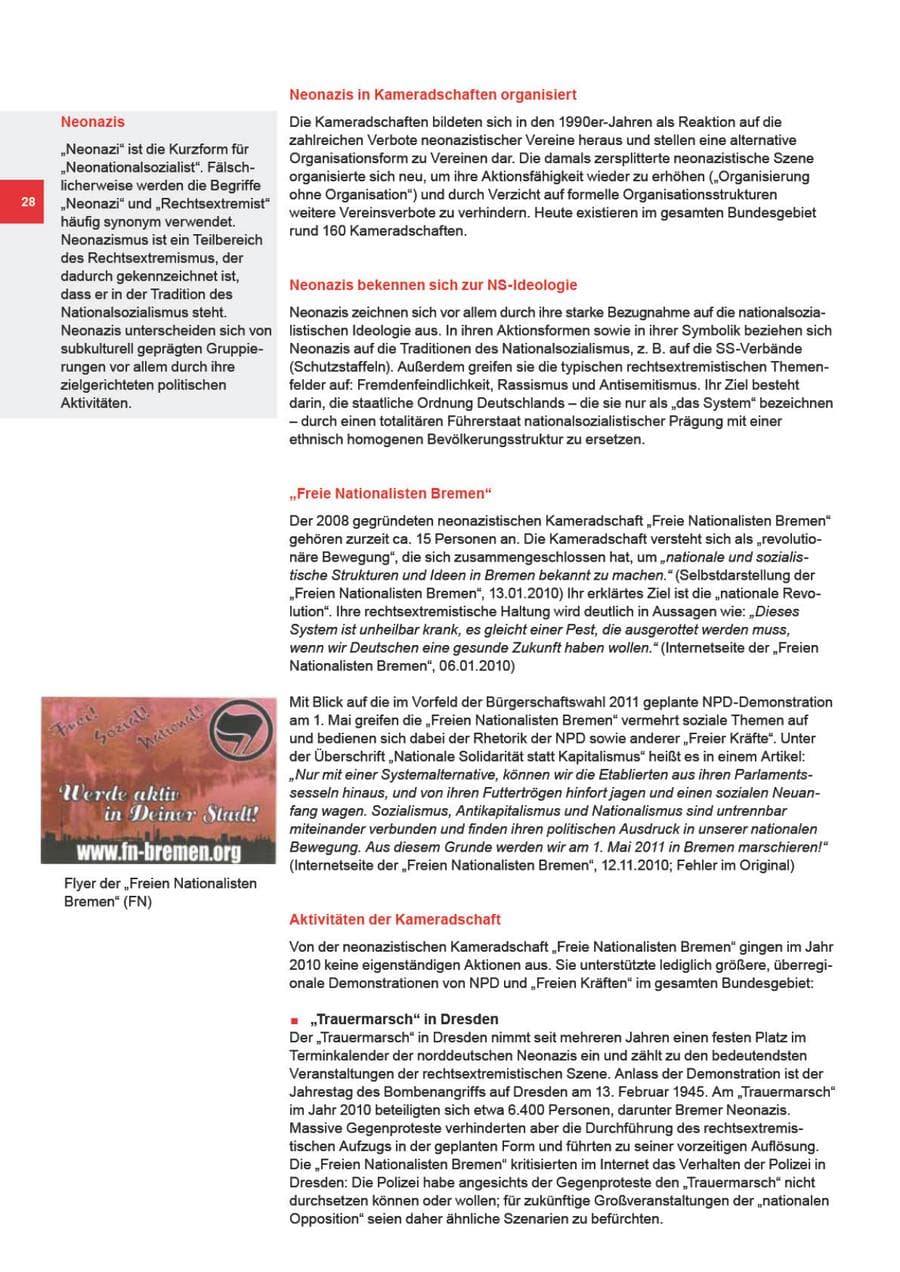 Seite 28 des Verfassungsschutzbericht 2010 Bremen