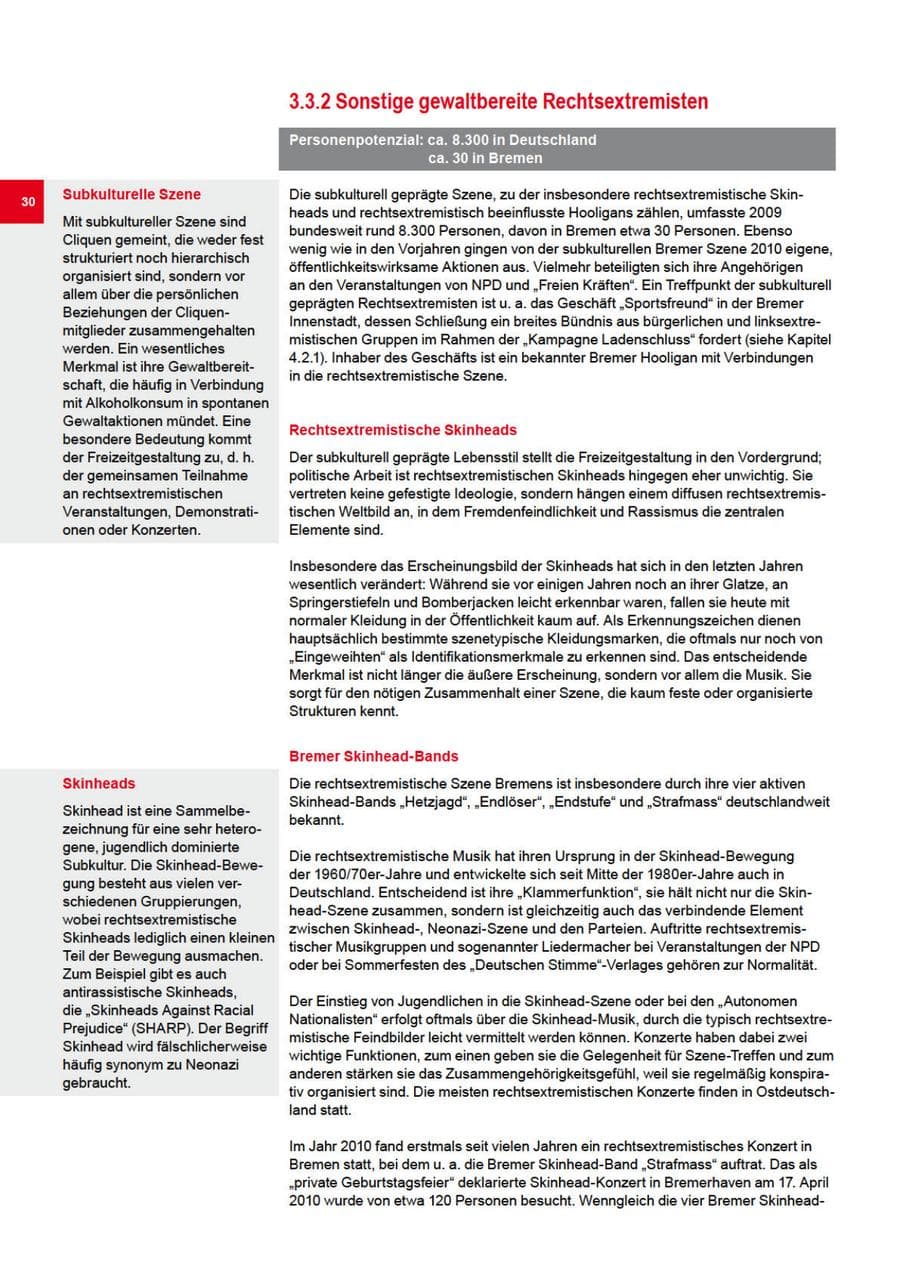 Seite 30 des Verfassungsschutzbericht 2010 Bremen