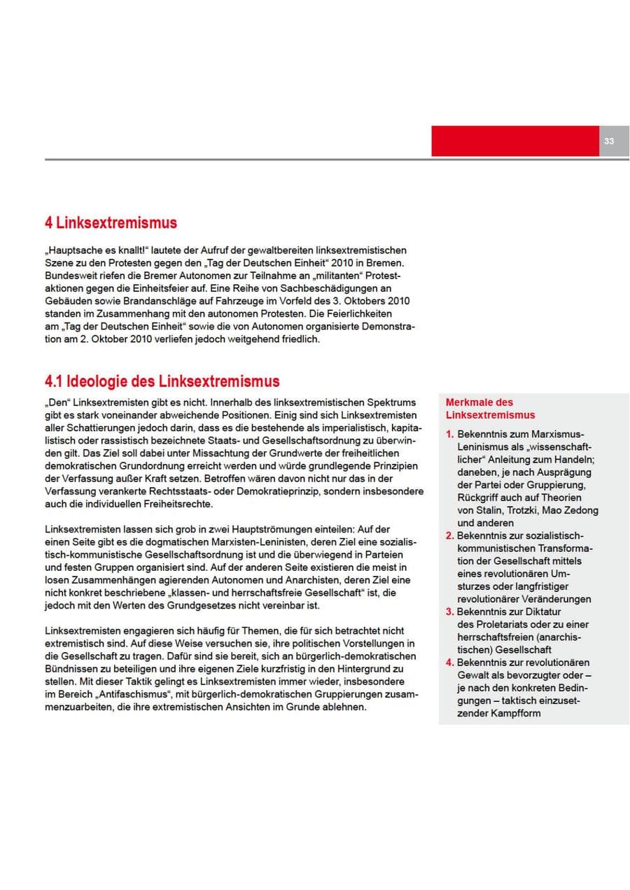 Seite 33 des Verfassungsschutzbericht 2010 Bremen