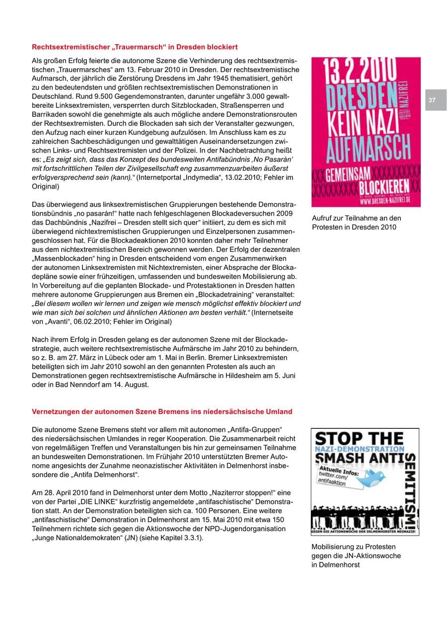 Seite 37 des Verfassungsschutzbericht 2010 Bremen