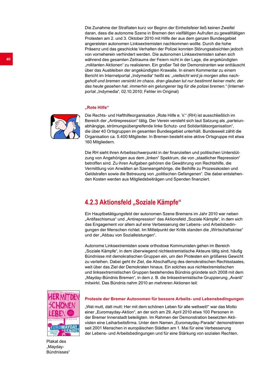 Seite 40 des Verfassungsschutzbericht 2010 Bremen