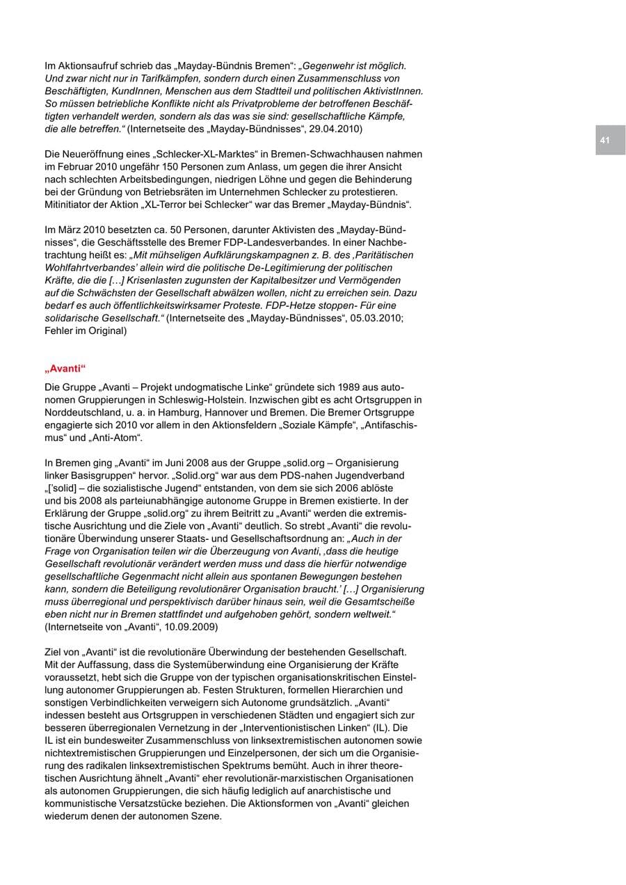 Seite 41 des Verfassungsschutzbericht 2010 Bremen