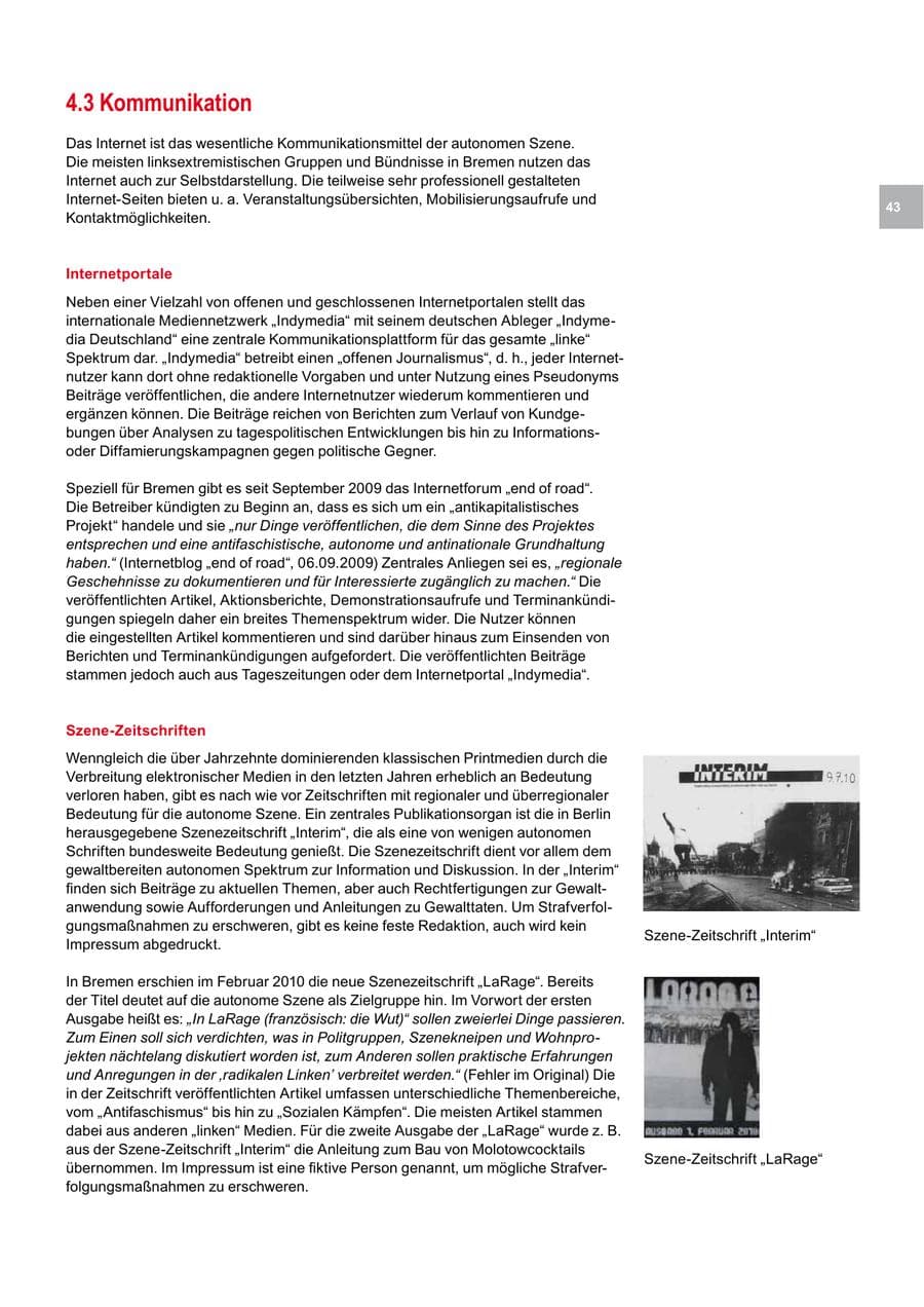 Seite 43 des Verfassungsschutzbericht 2010 Bremen