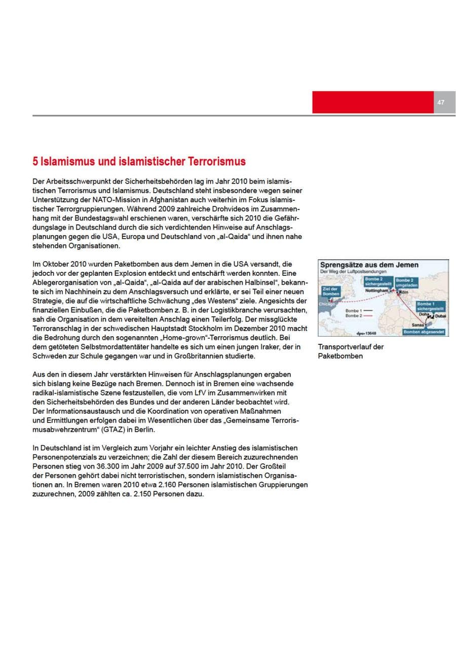 Seite 47 des Verfassungsschutzbericht 2010 Bremen