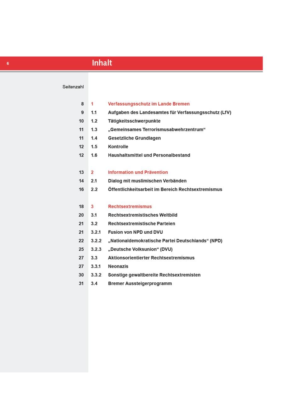 Seite 6 des Verfassungsschutzbericht 2010 Bremen