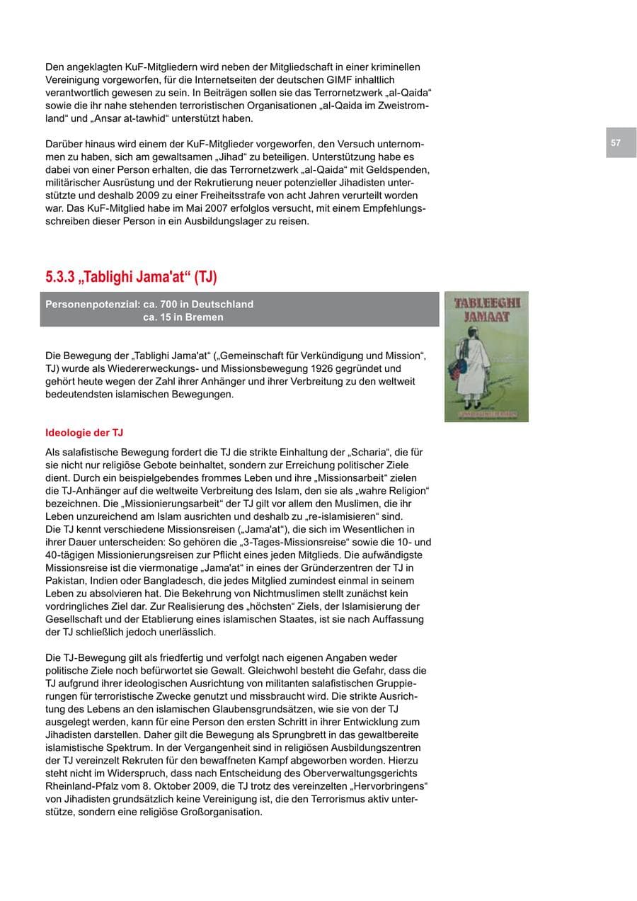 Seite 57 des Verfassungsschutzbericht 2010 Bremen
