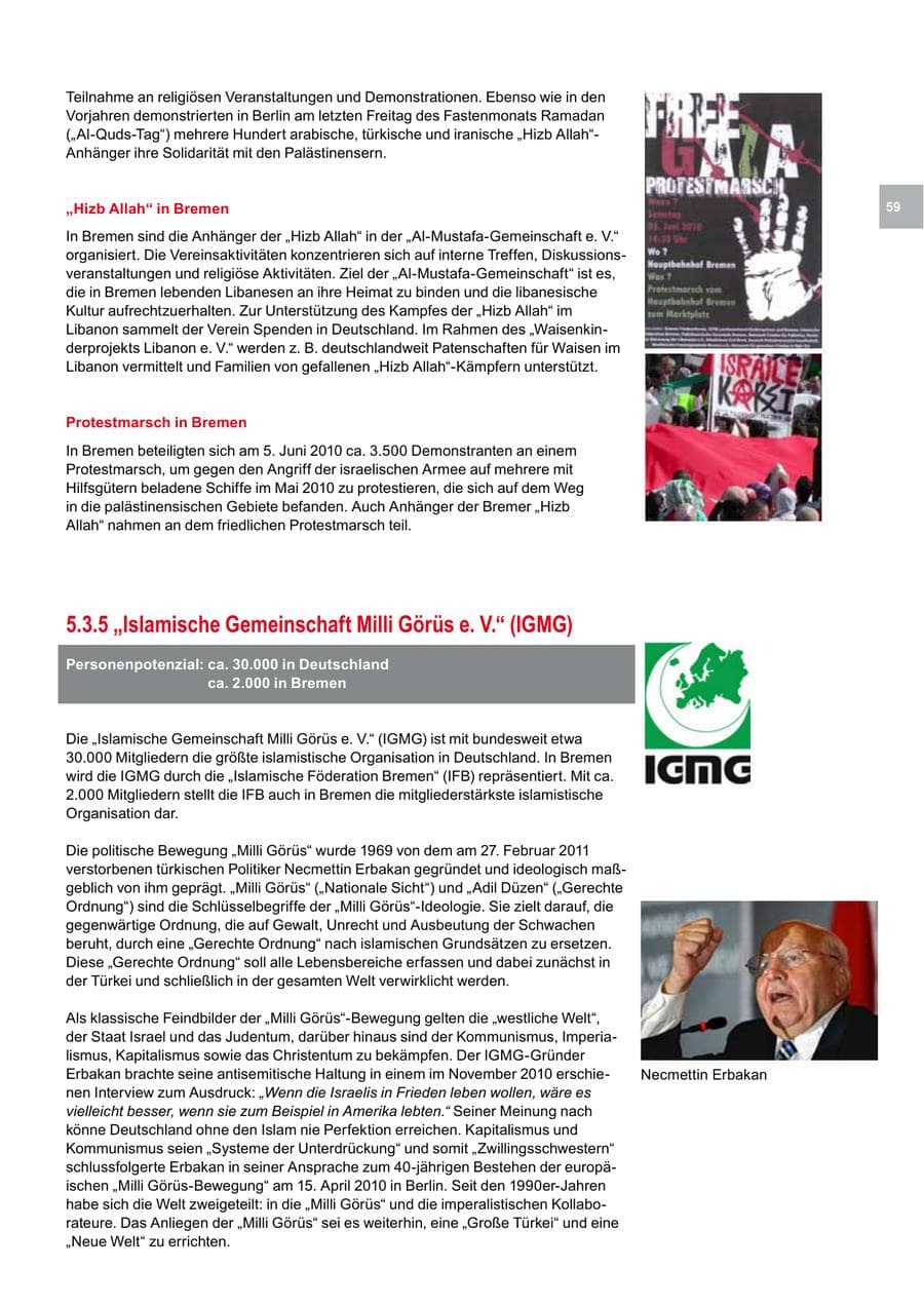 Seite 59 des Verfassungsschutzbericht 2010 Bremen