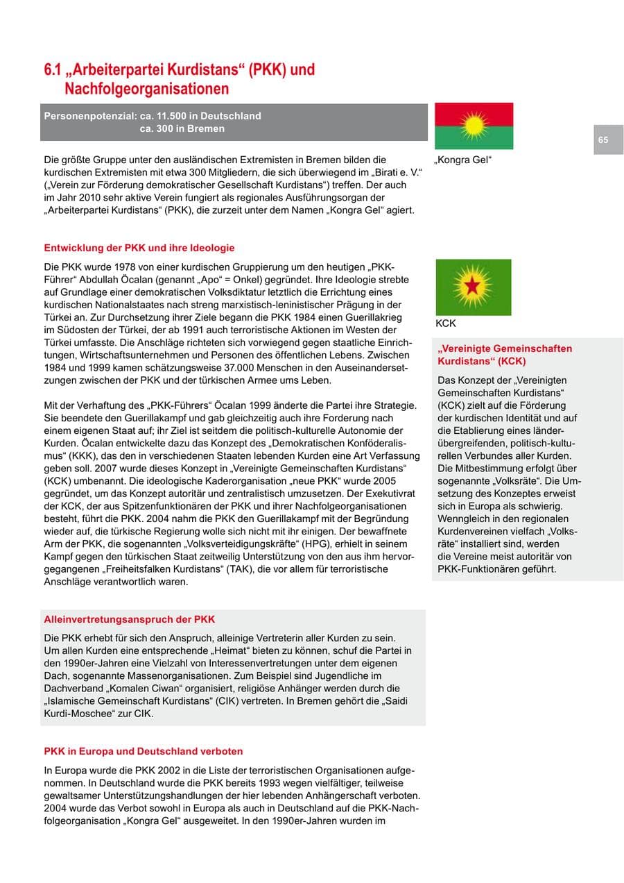 Seite 65 des Verfassungsschutzbericht 2010 Bremen