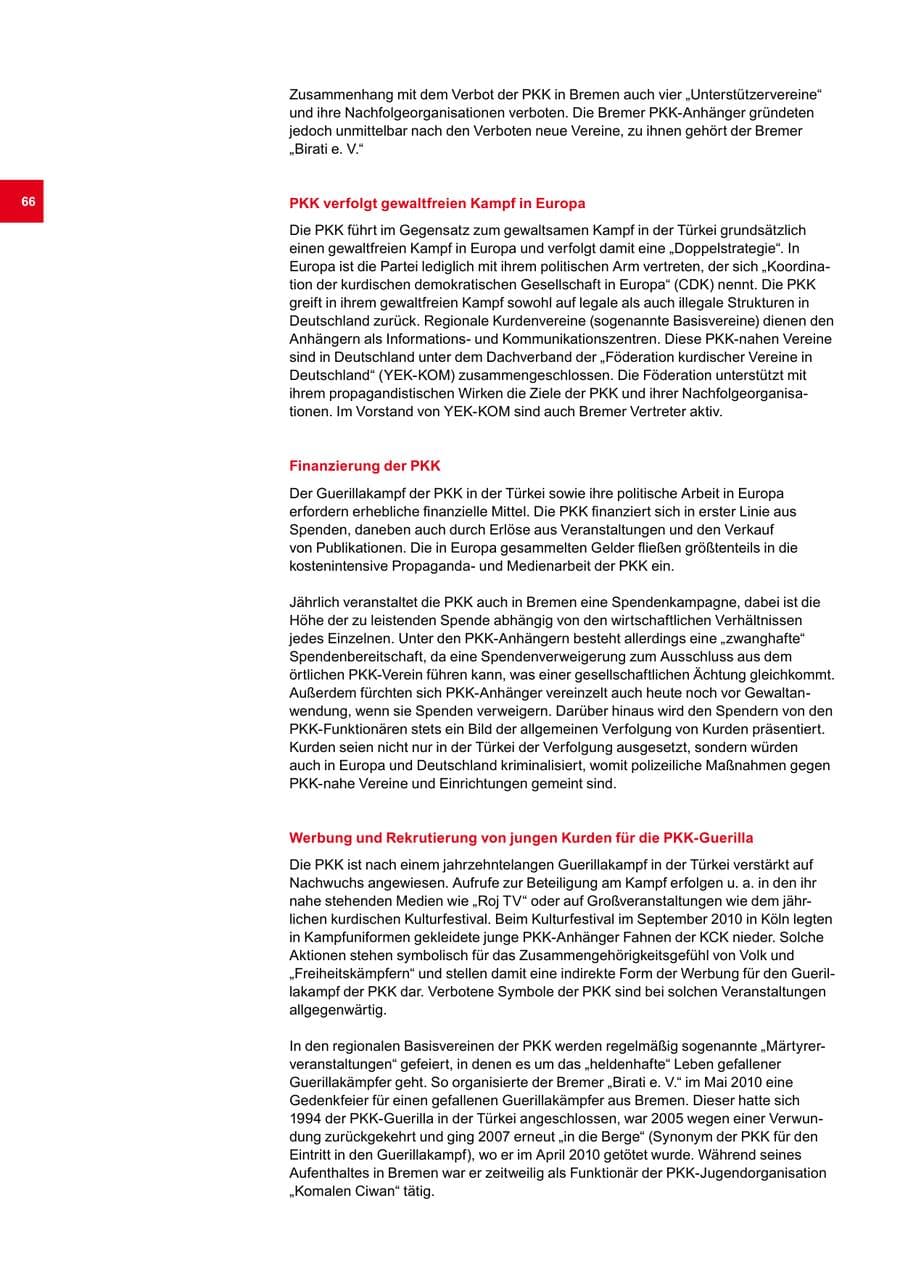 Seite 66 des Verfassungsschutzbericht 2010 Bremen