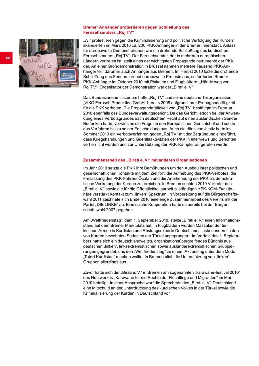 Seite 68 des Verfassungsschutzbericht 2010 Bremen