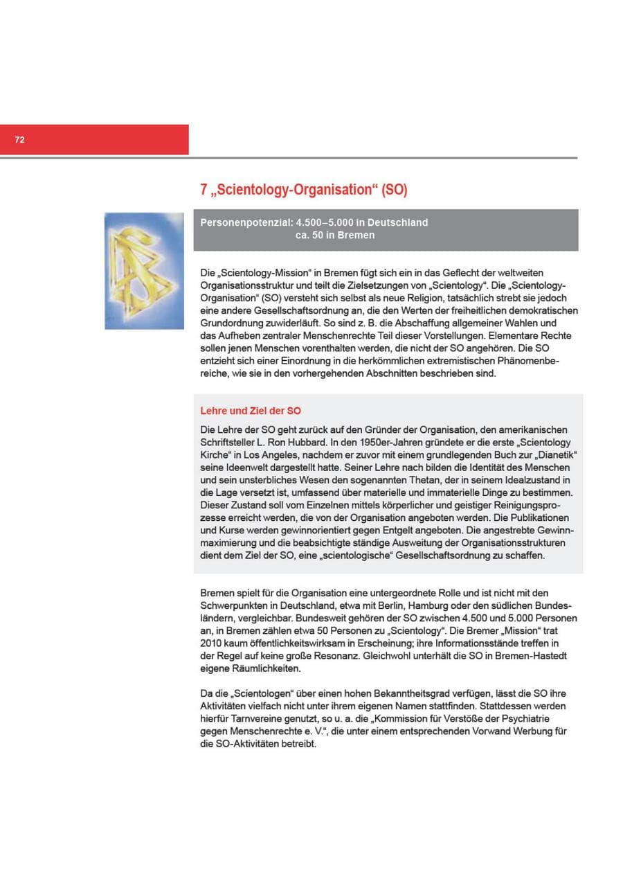 Seite 72 des Verfassungsschutzbericht 2010 Bremen