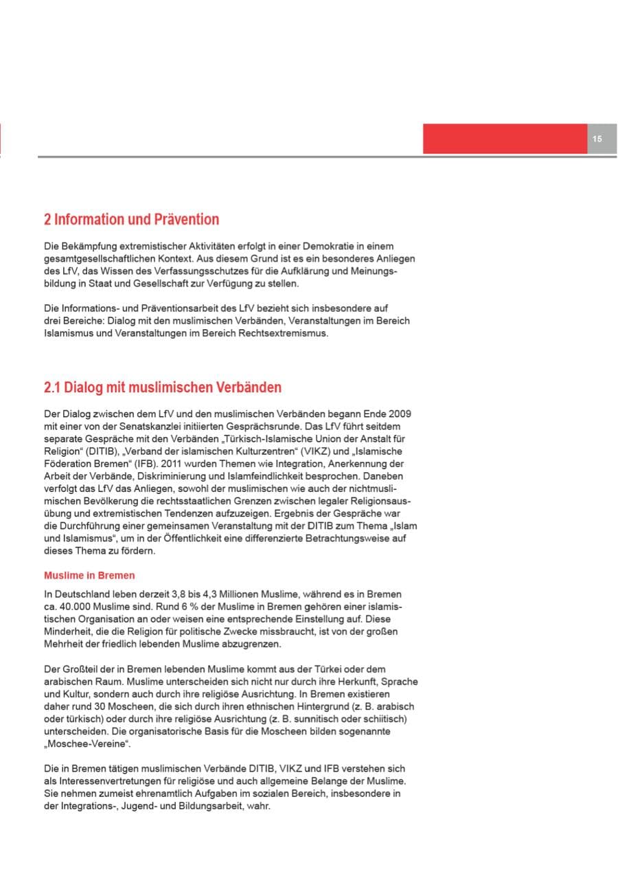 Seite 15 des Verfassungsschutzbericht 2011 Bremen