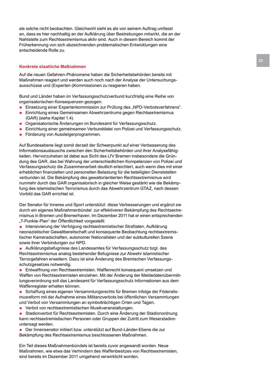 Seite 23 des Verfassungsschutzbericht 2011 Bremen