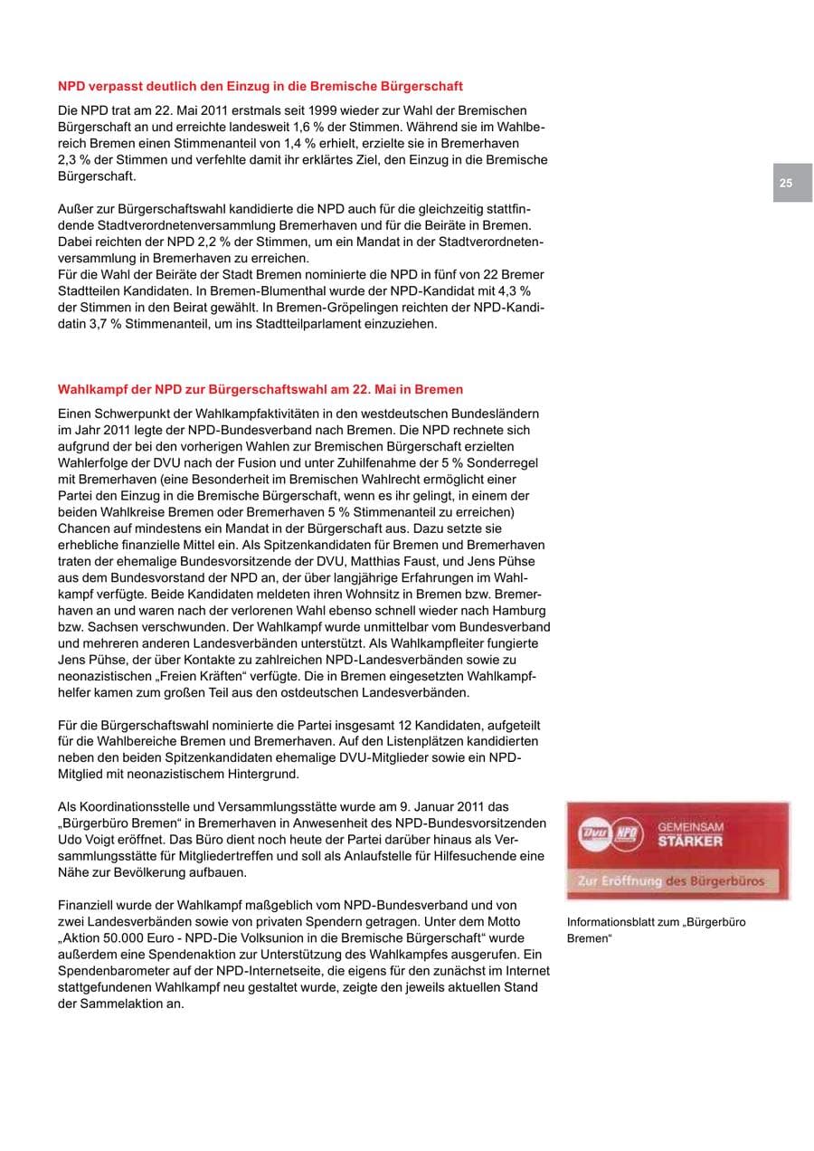 Seite 25 des Verfassungsschutzbericht 2011 Bremen
