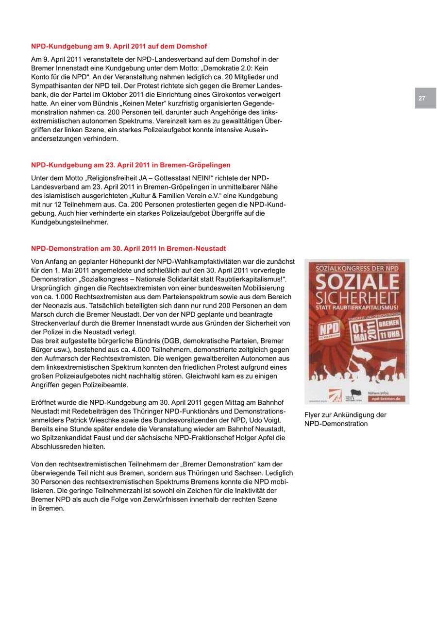 Seite 27 des Verfassungsschutzbericht 2011 Bremen