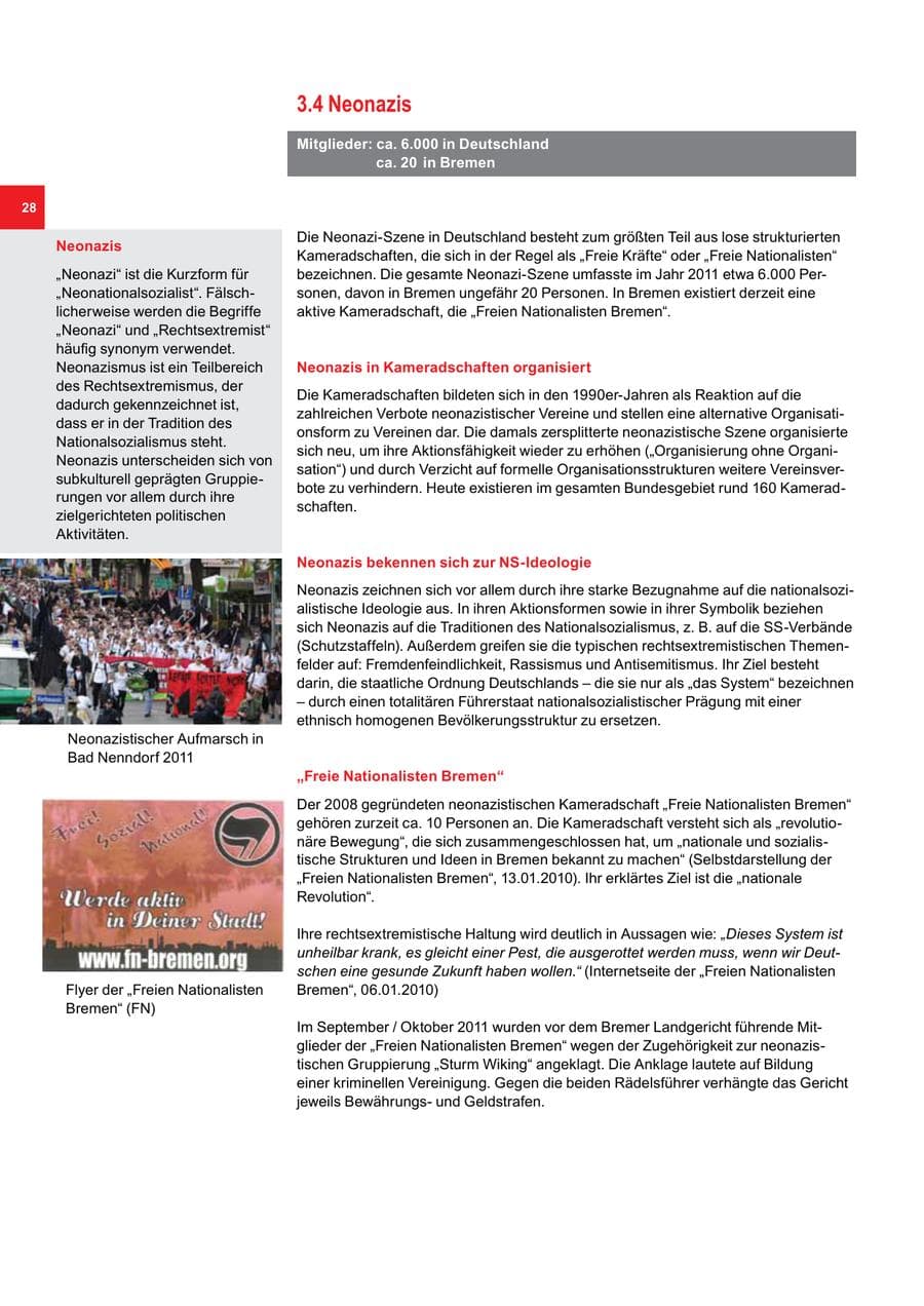 Seite 28 des Verfassungsschutzbericht 2011 Bremen