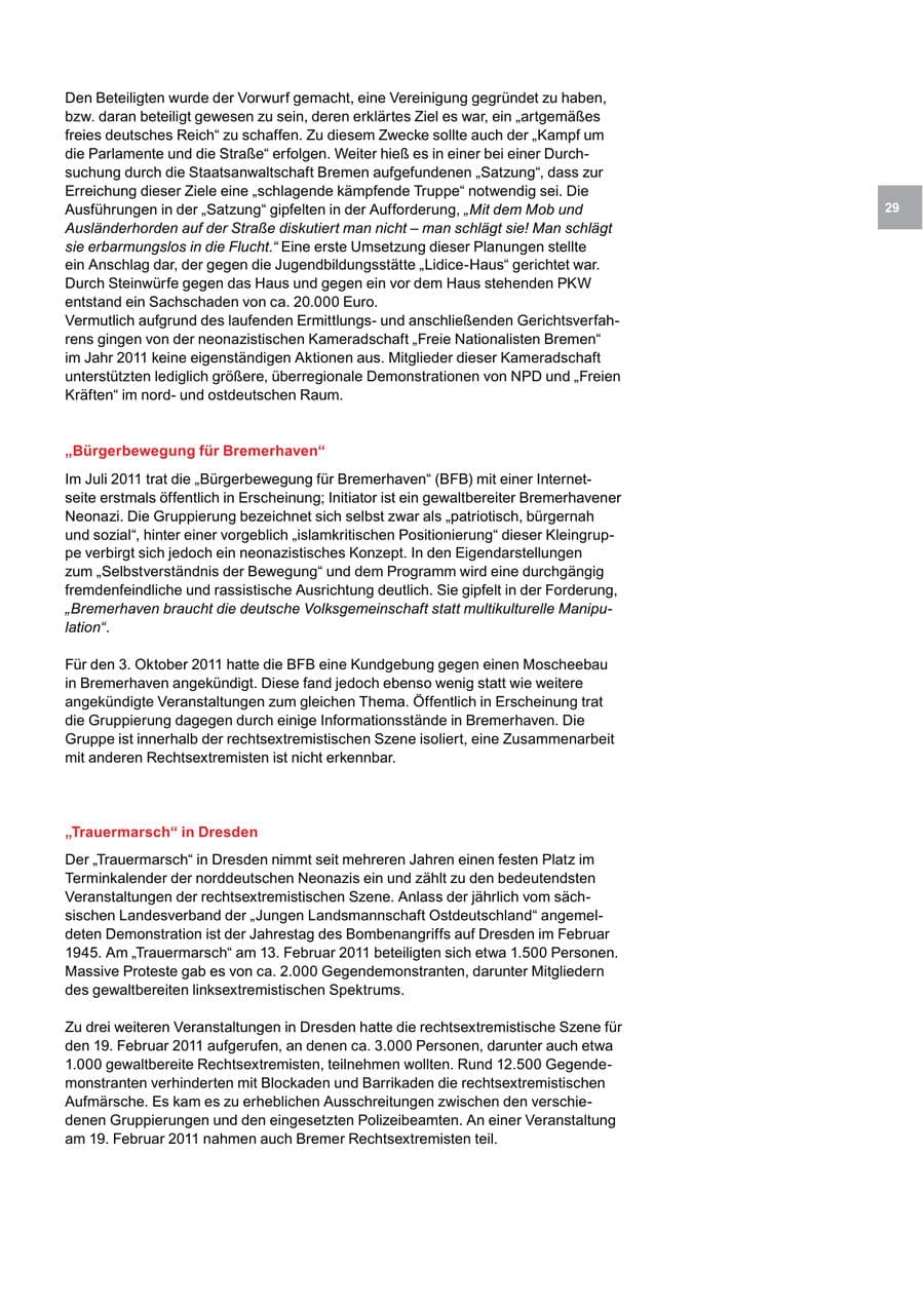 Seite 29 des Verfassungsschutzbericht 2011 Bremen