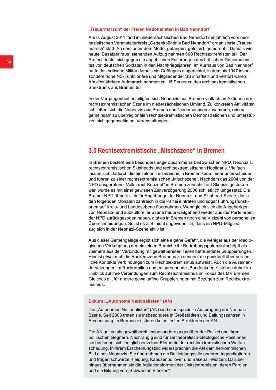 Seite 30 des Verfassungsschutzbericht 2011 Bremen