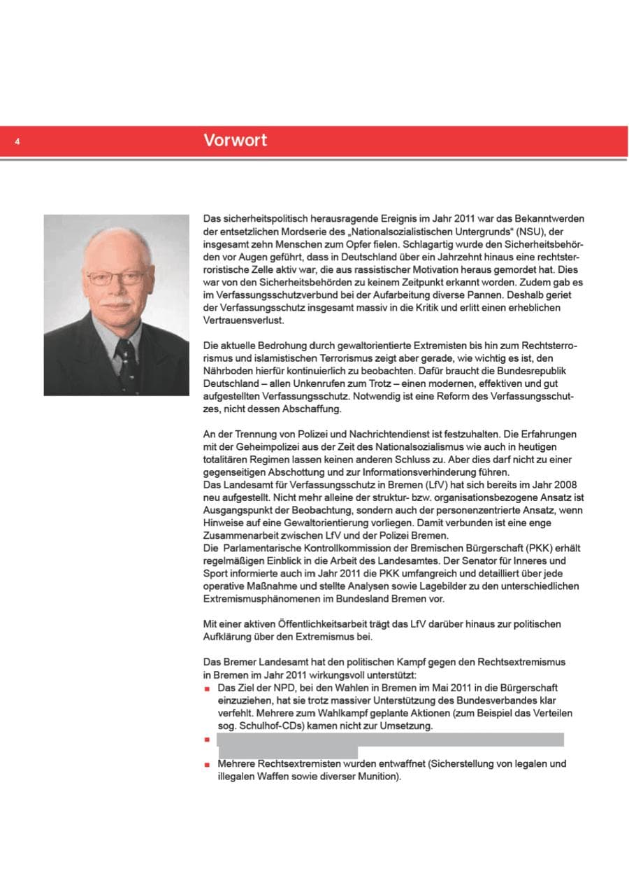 Seite 4 des Verfassungsschutzbericht 2011 Bremen