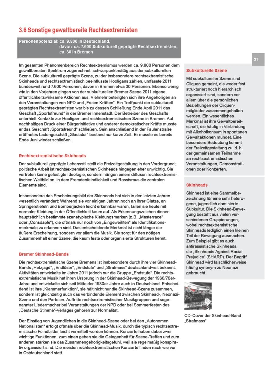 Seite 31 des Verfassungsschutzbericht 2011 Bremen