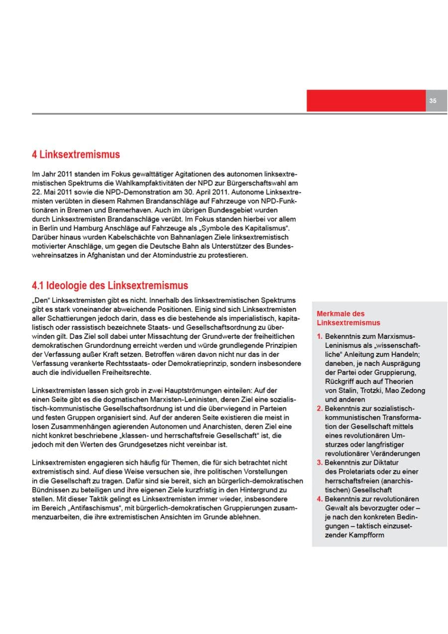 Seite 35 des Verfassungsschutzbericht 2011 Bremen