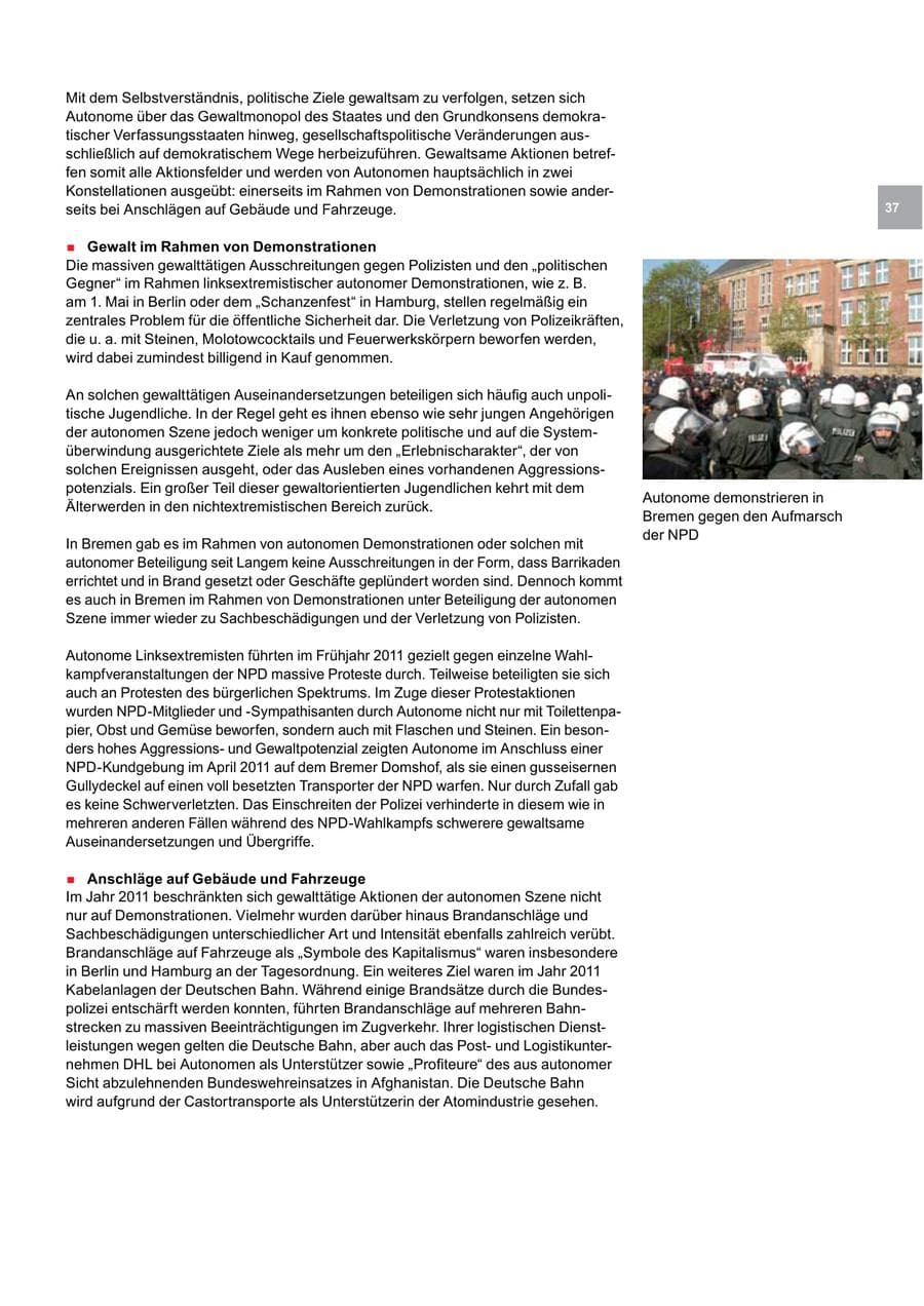 Seite 37 des Verfassungsschutzbericht 2011 Bremen