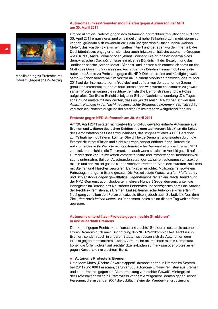 Seite 40 des Verfassungsschutzbericht 2011 Bremen