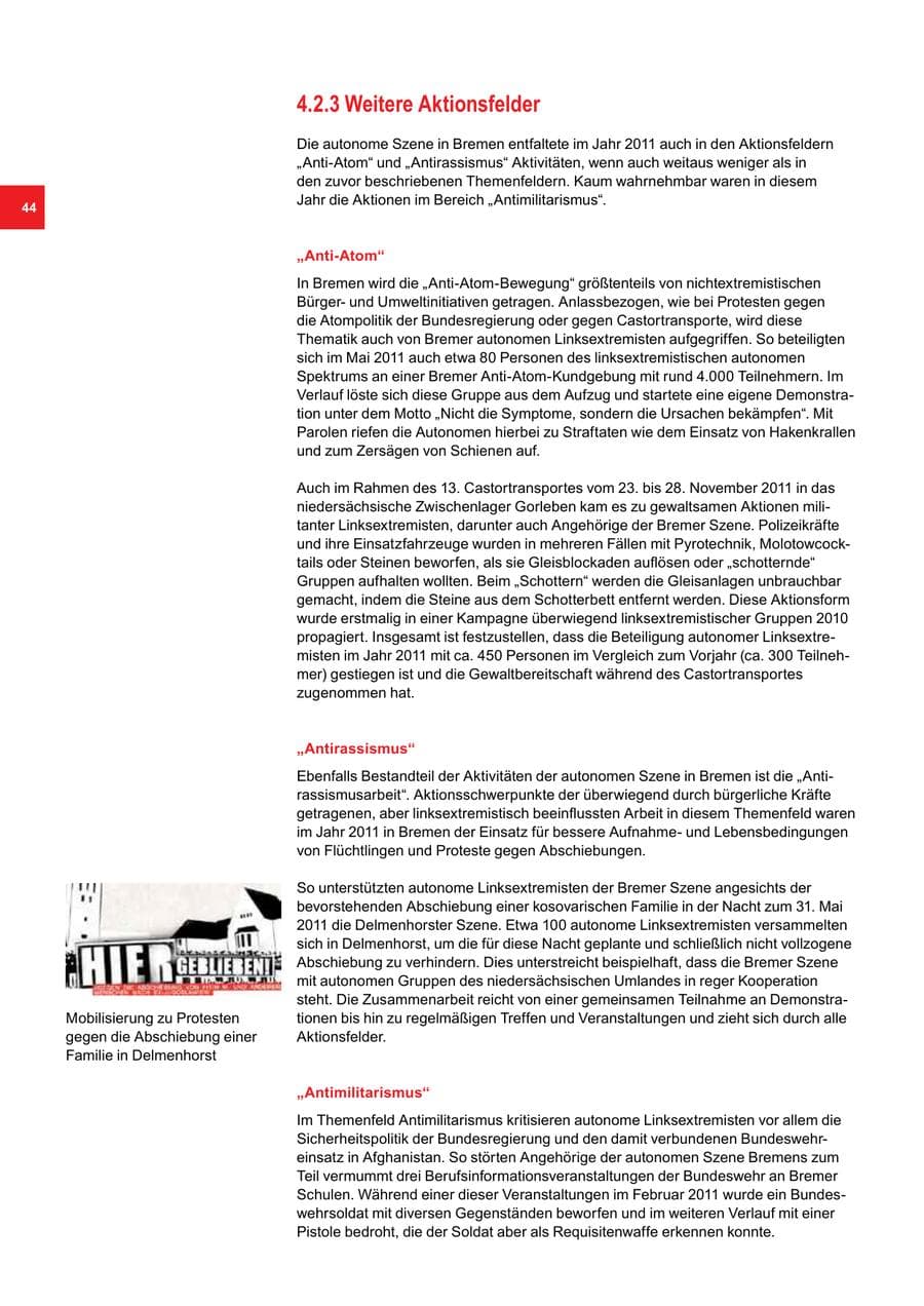 Seite 44 des Verfassungsschutzbericht 2011 Bremen