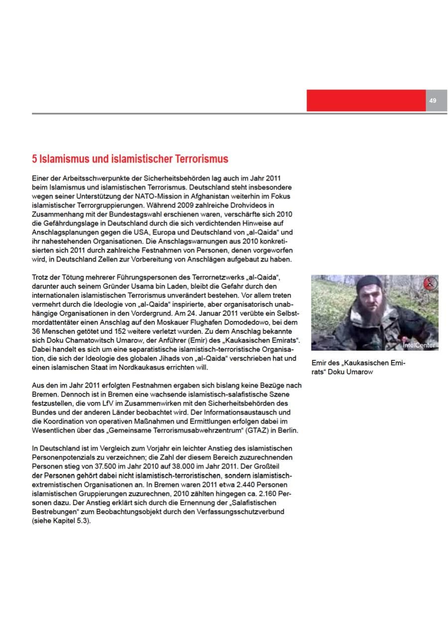 Seite 49 des Verfassungsschutzbericht 2011 Bremen