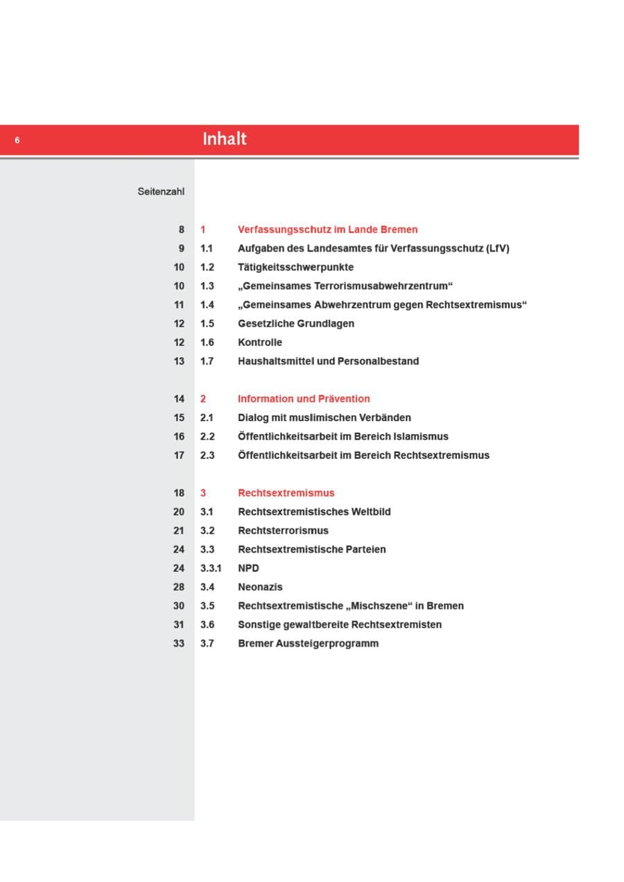 Seite 6 des Verfassungsschutzbericht 2011 Bremen
