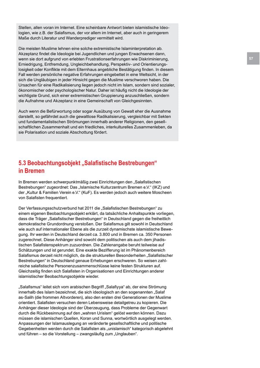 Seite 57 des Verfassungsschutzbericht 2011 Bremen
