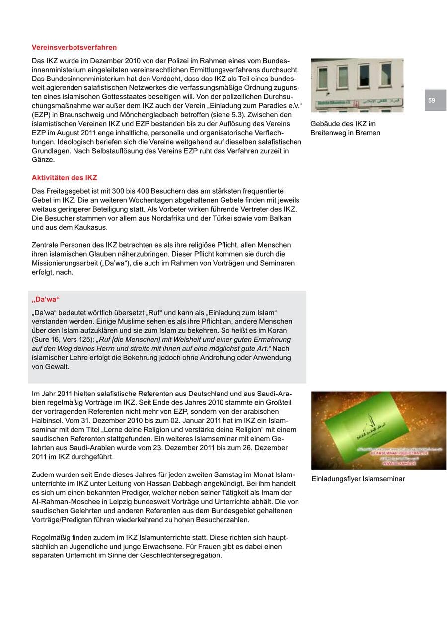 Seite 59 des Verfassungsschutzbericht 2011 Bremen