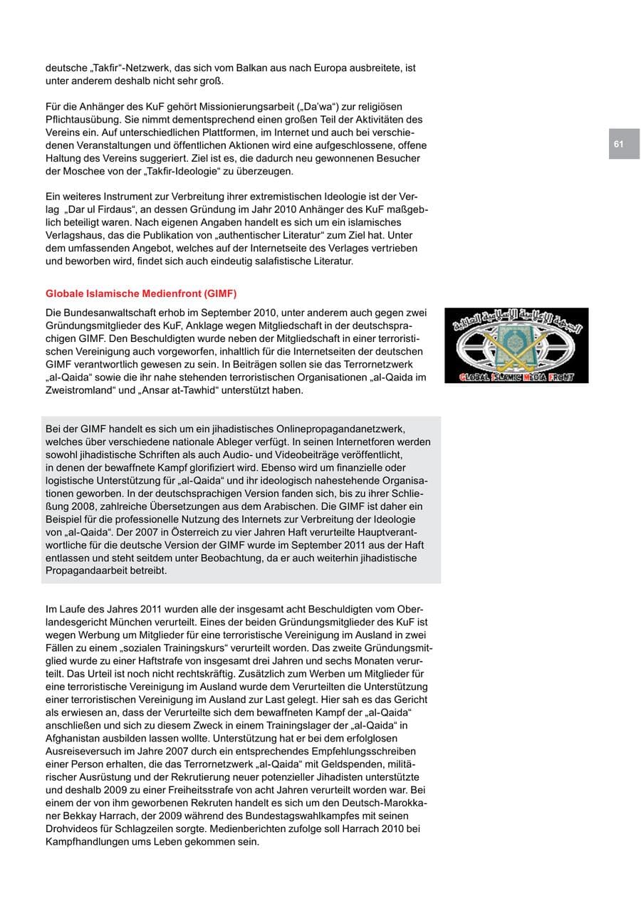 Seite 61 des Verfassungsschutzbericht 2011 Bremen