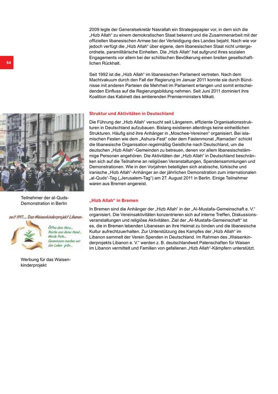 Seite 64 des Verfassungsschutzbericht 2011 Bremen