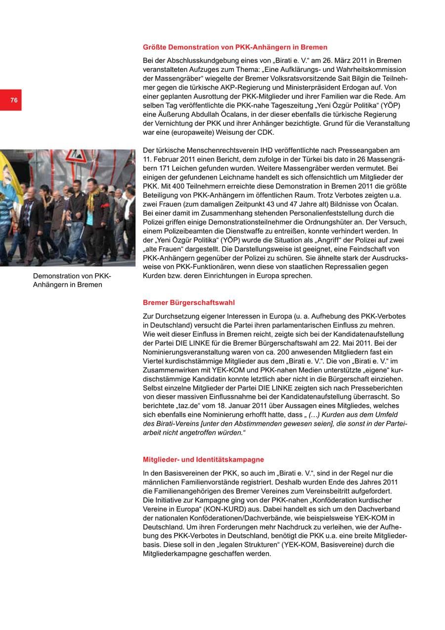 Seite 76 des Verfassungsschutzbericht 2011 Bremen