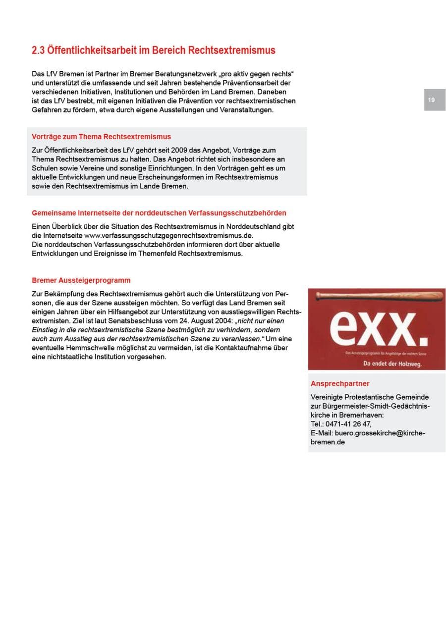 Seite 19 des Verfassungsschutzbericht 2012 Bremen