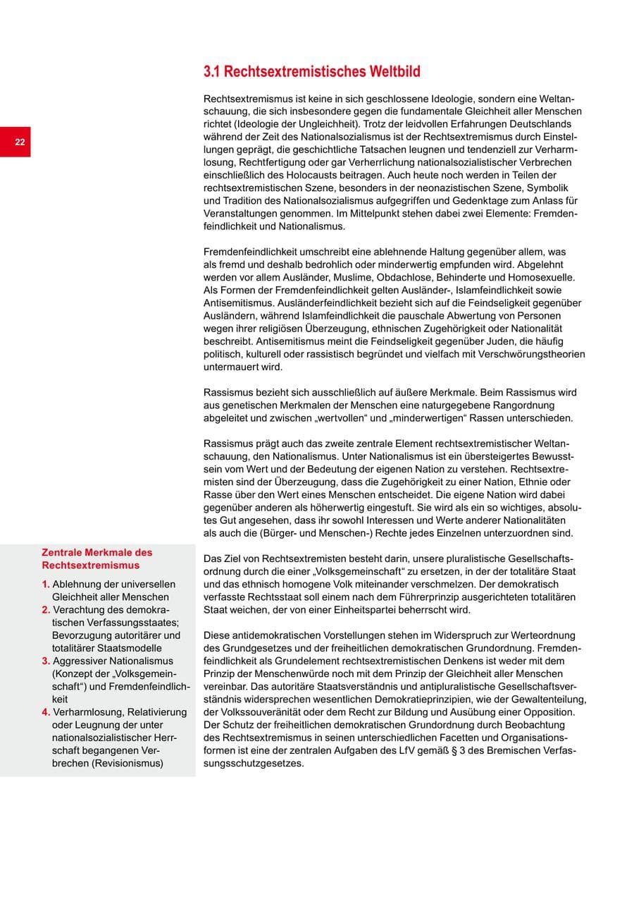 Seite 22 des Verfassungsschutzbericht 2012 Bremen
