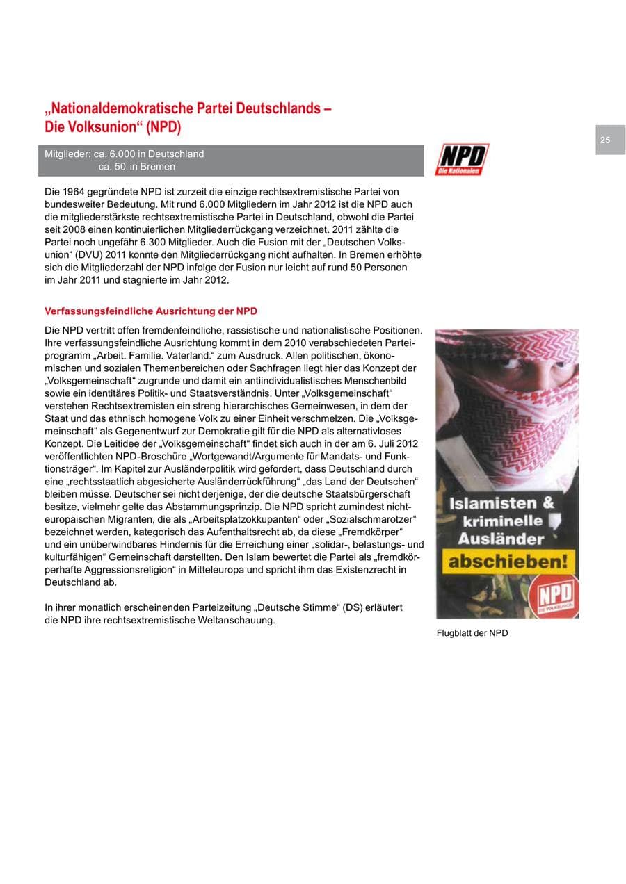 Seite 25 des Verfassungsschutzbericht 2012 Bremen