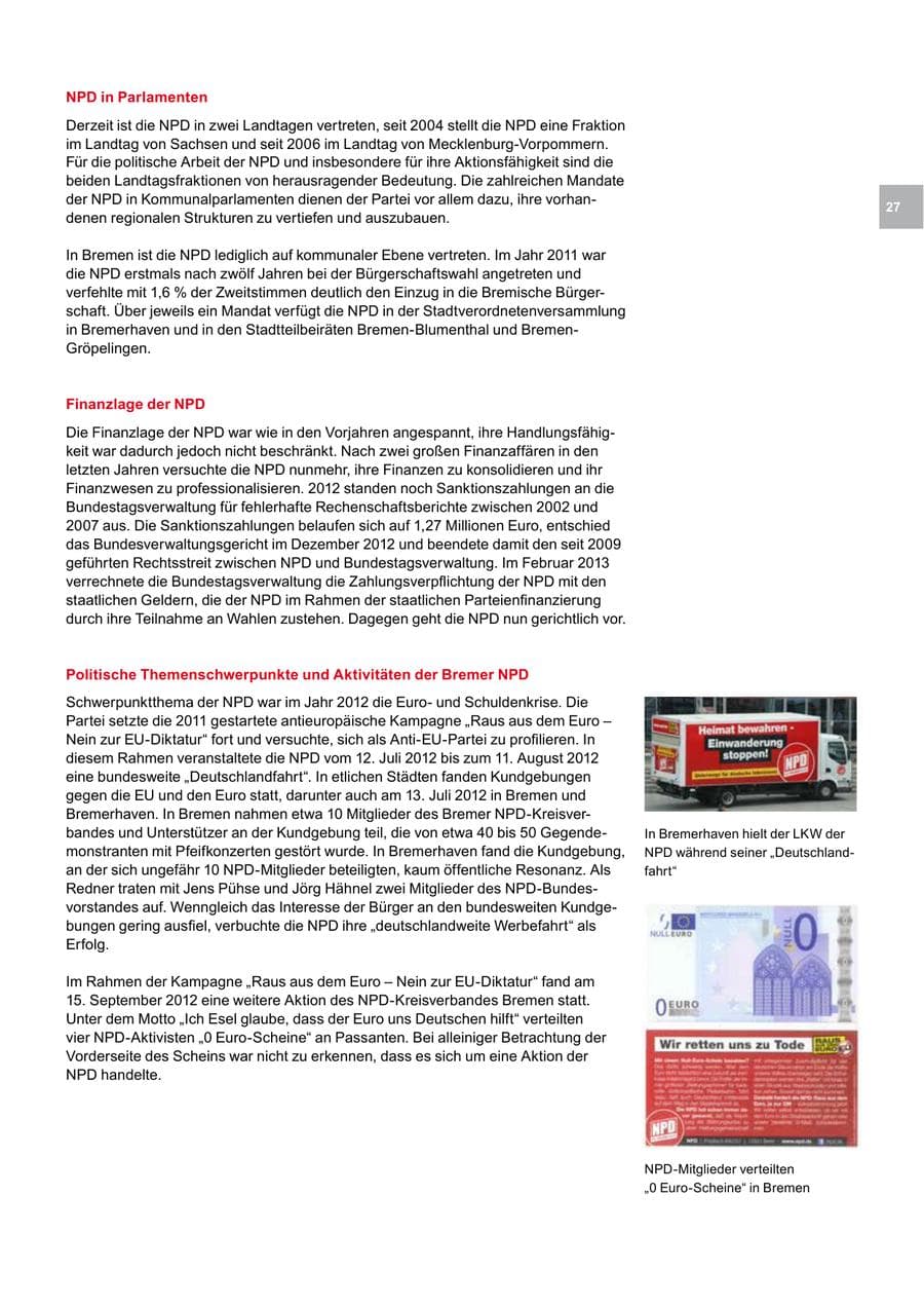 Seite 27 des Verfassungsschutzbericht 2012 Bremen