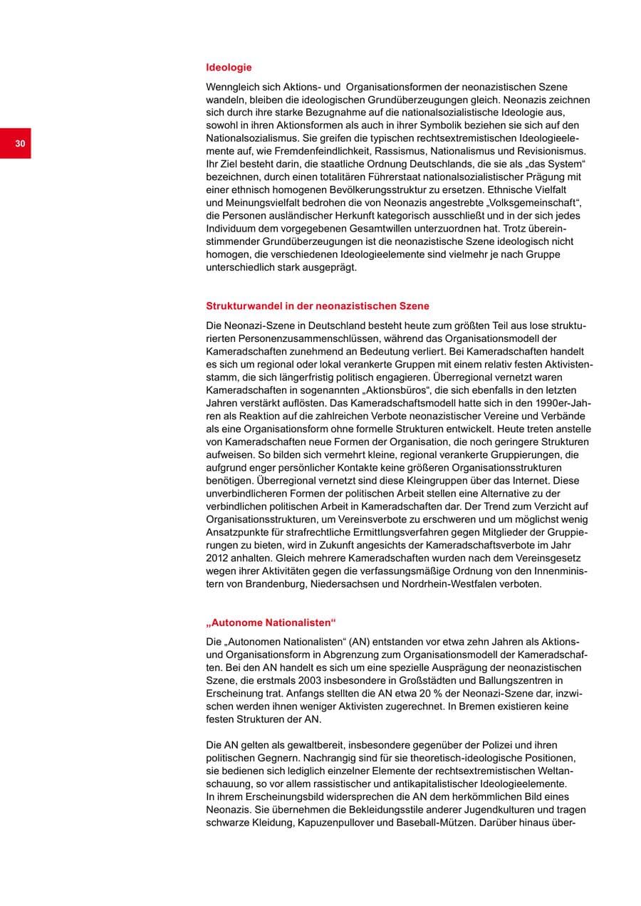 Seite 30 des Verfassungsschutzbericht 2012 Bremen