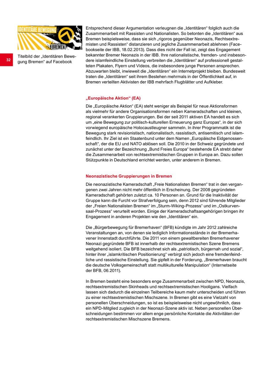 Seite 32 des Verfassungsschutzbericht 2012 Bremen