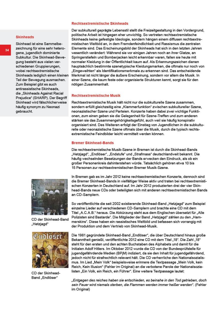 Seite 34 des Verfassungsschutzbericht 2012 Bremen