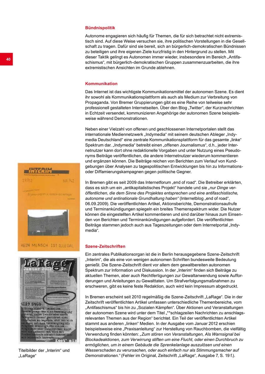 Seite 40 des Verfassungsschutzbericht 2012 Bremen
