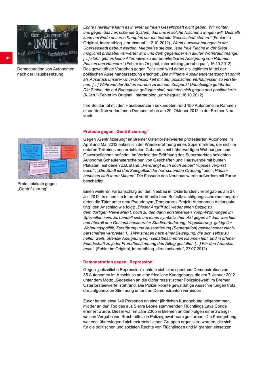 Seite 42 des Verfassungsschutzbericht 2012 Bremen
