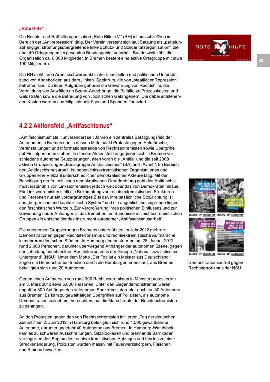 Seite 43 des Verfassungsschutzbericht 2012 Bremen