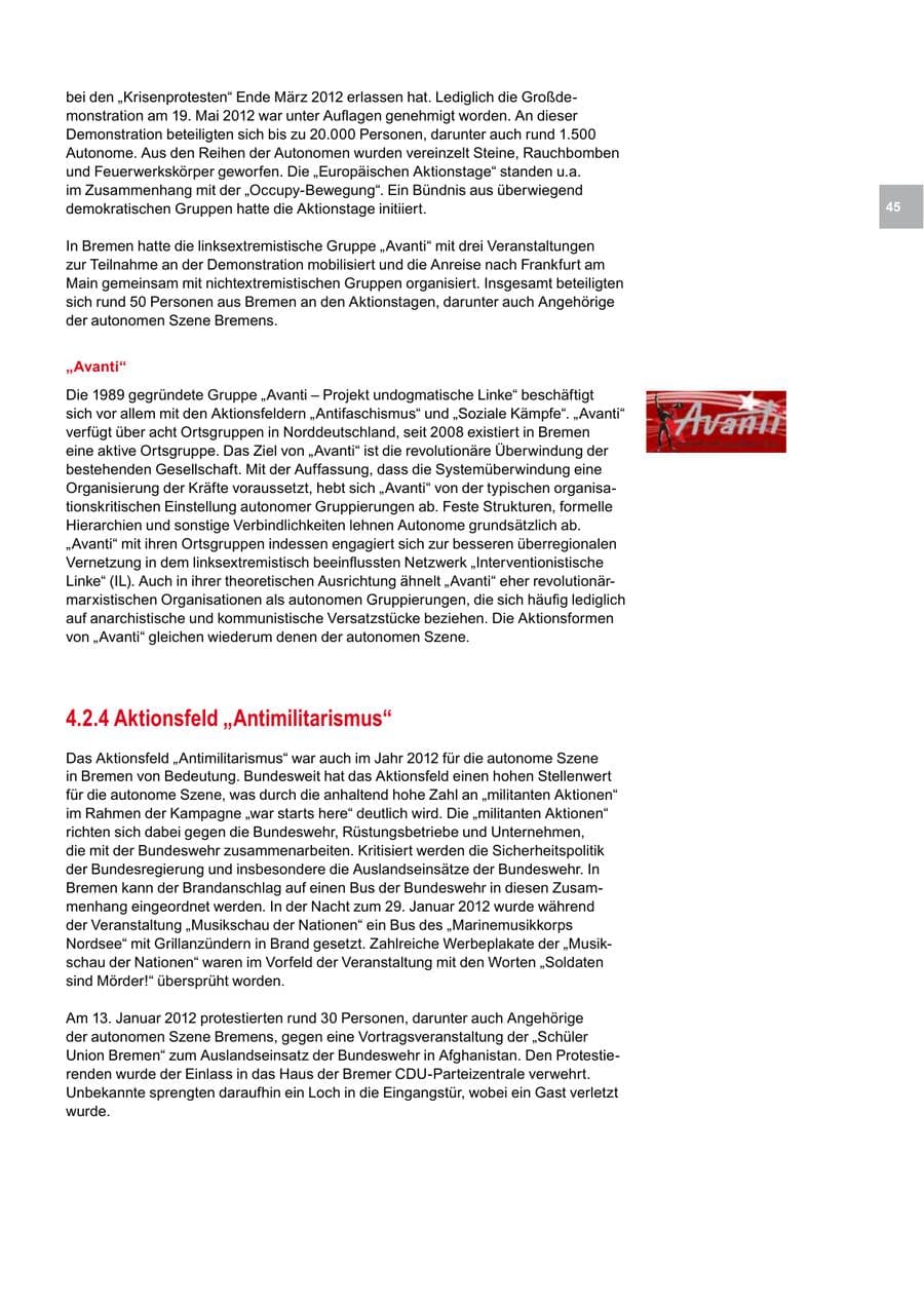 Seite 45 des Verfassungsschutzbericht 2012 Bremen