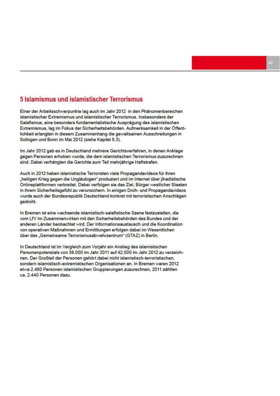 Seite 47 des Verfassungsschutzbericht 2012 Bremen