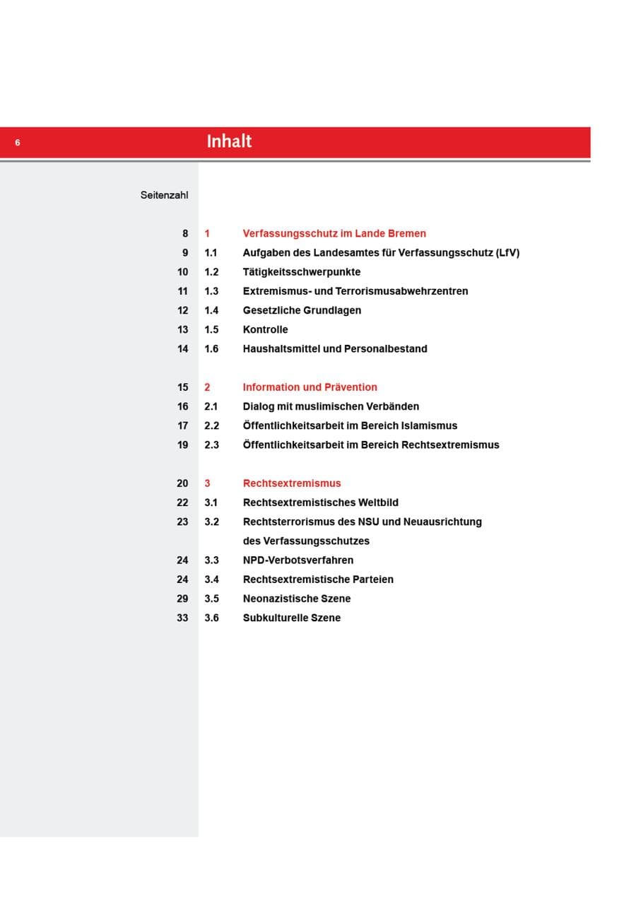 Seite 6 des Verfassungsschutzbericht 2012 Bremen